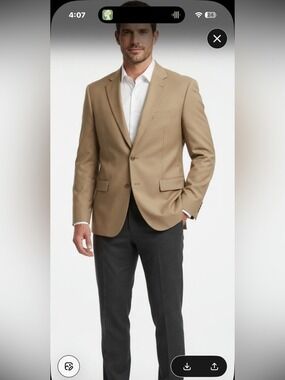 Nautica Mens Beige Wool Lightweight Sport Coat Blazer 44L Classic Fit